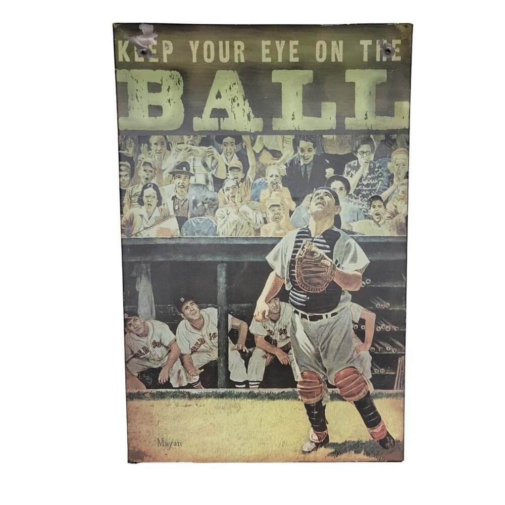 "Keep Your Eye On The Ball" Yogi Berra Baseball Tin Sign - 9''x14''
